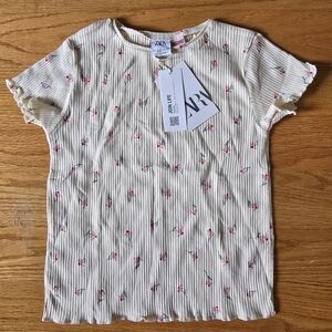 Zara Ribbed Tee with Pink Floral Design